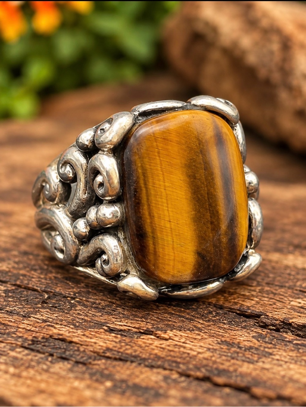 Sterling Silver Ring with Tiger's Eye Stone